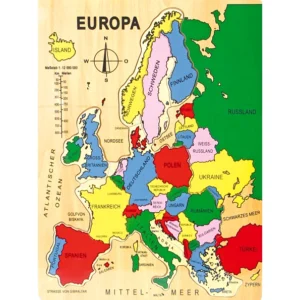 Carte de l'Europe en bois, en allemand.